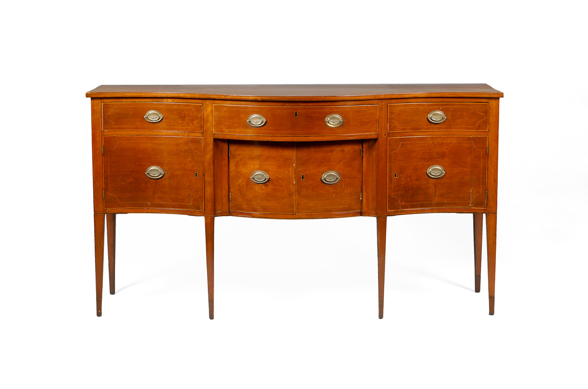 Appraisal: AMERICAN HEPPLEWHITE CHERRY SIDEBOARD The top with serpentine front edge