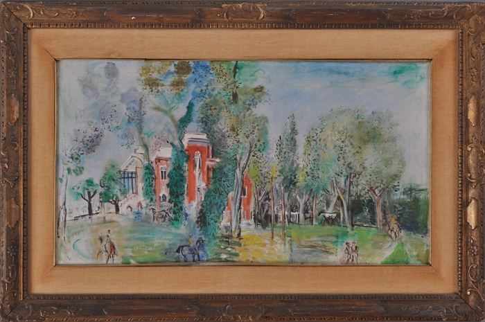 Appraisal: EUROPEAN SCHOOL PARK SCENE WITH HORSE AND RIDER Oil on