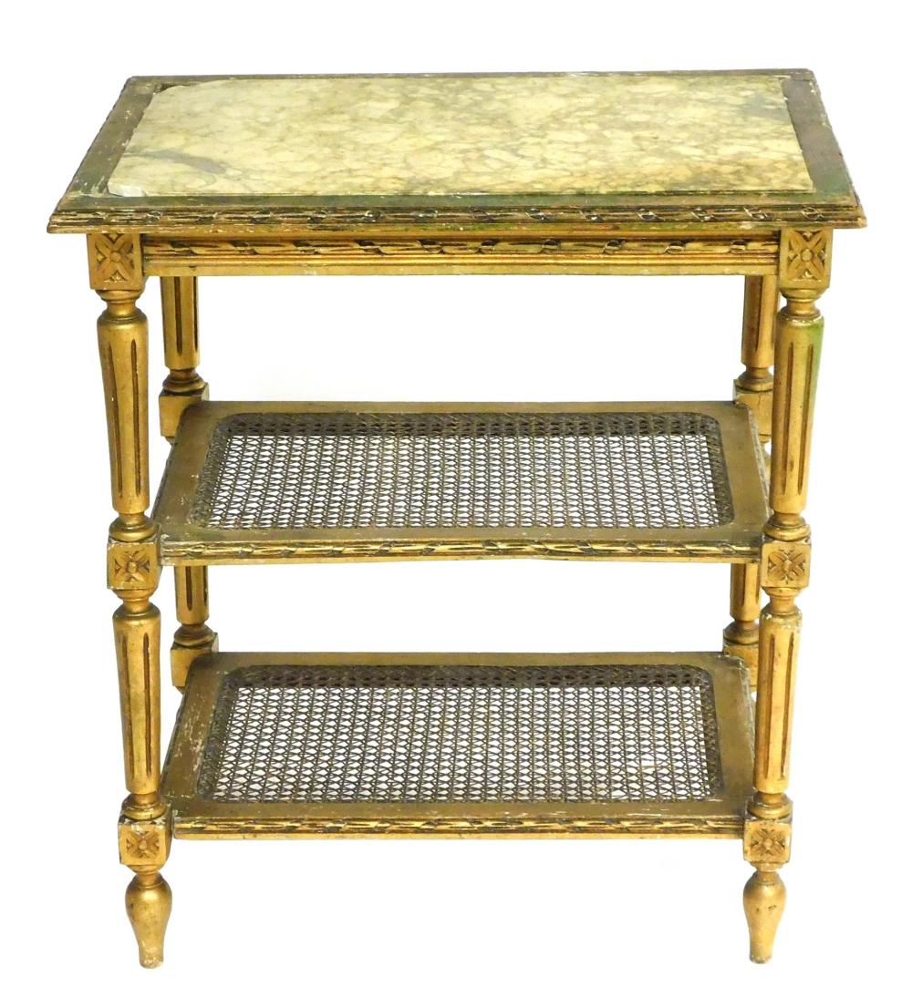 Appraisal: French style three tier stand rectangular form with inset marble