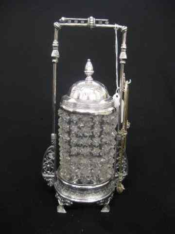 Appraisal: Pairpoint Victorian Silverplate Pickle Caster star pattern insert with tongs