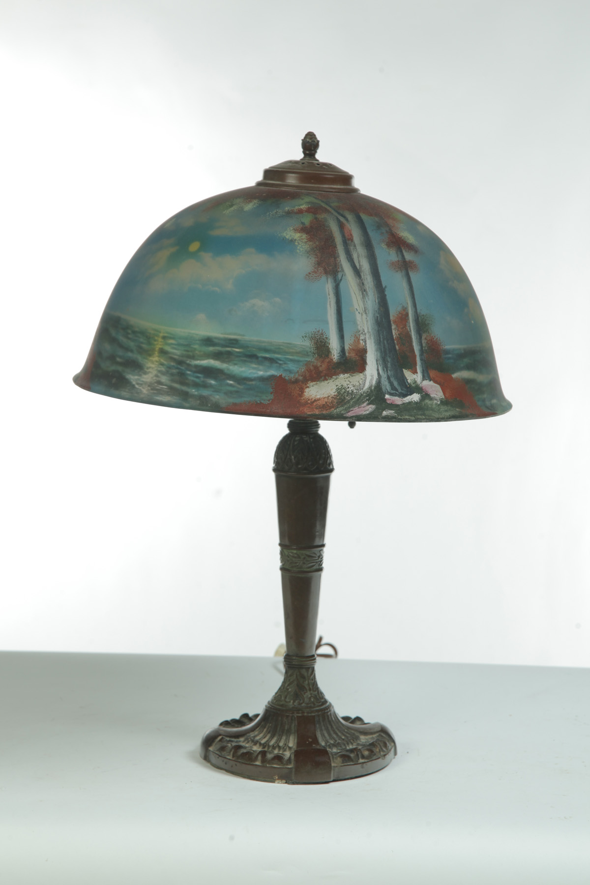 Appraisal: REVERSE PAINTED GLASS SHADE TABLE LAMP American st half- th