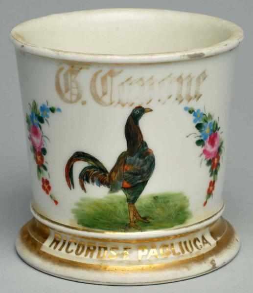 Appraisal: Colorful Rooster Shaving Mug Gilt name G Capone across the