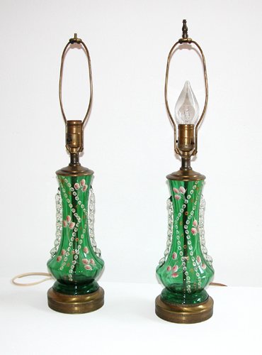 Appraisal: Artist Title Pair of green glass table lamps with hand