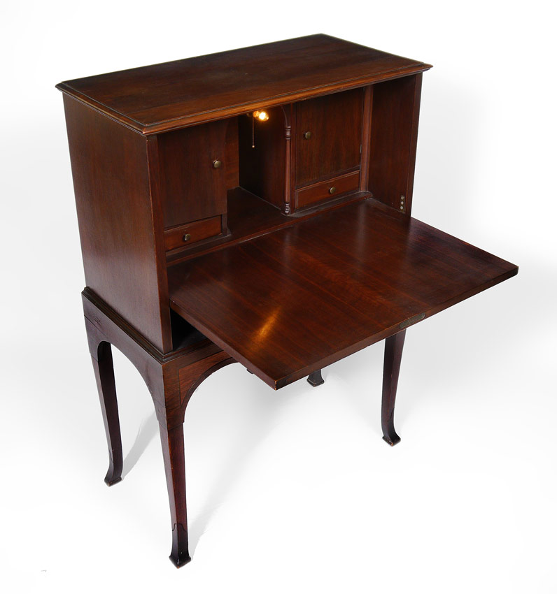 Appraisal: FALL FRONT MAHOGANY CABINET DESK Carved fall front opens to