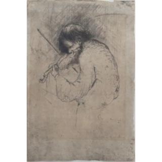 Appraisal: Hilton Leech American - Abstract Etching Old Violinist Pencil Signed