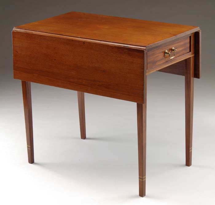 Appraisal: HEPPLEWHITE INLAID MAHOGANY PEMBROKE TABLE Drop leaf rectangular top below