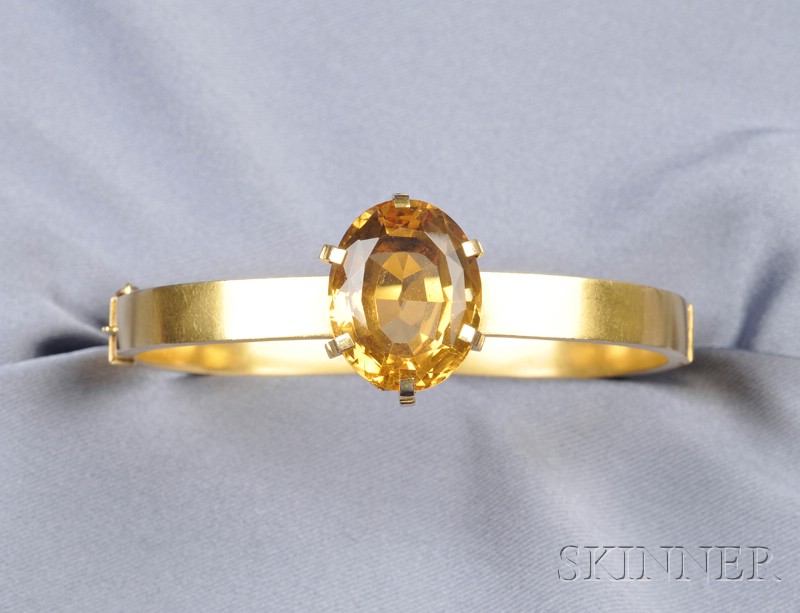 Appraisal: Antique kt Gold and Citrine Bangle Bracelet prong-set with an