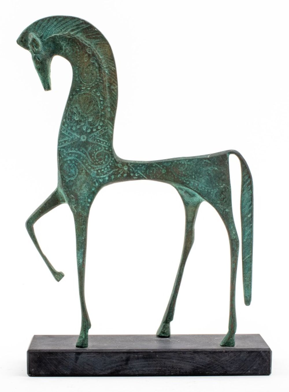 Appraisal: FREDERICK WEINBURG BRONZE HORSE SCULPTURE Frederick Weinburg patinated and verdigris