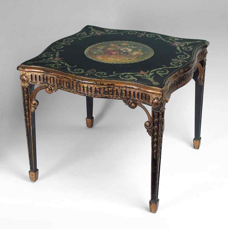 Appraisal: PAINT DECORATED SIDE TABLE Original paint and gilt decoration Measures