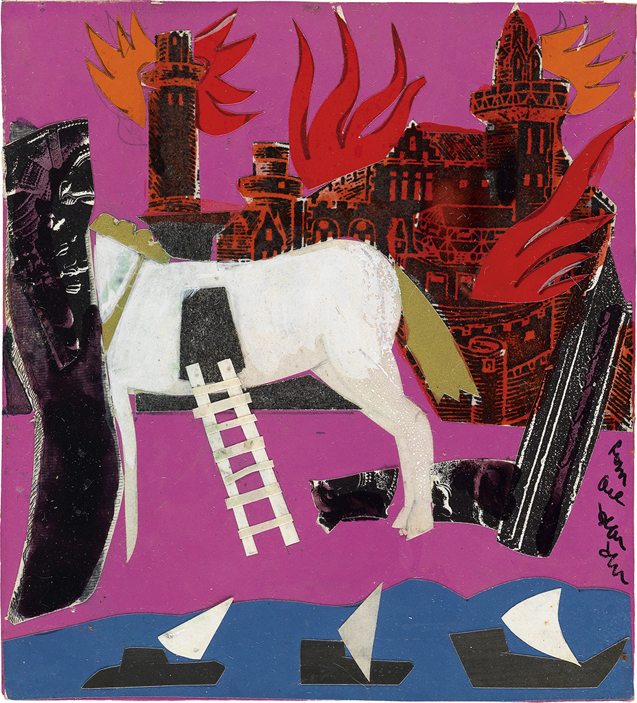 Appraisal: ROMARE BEARDEN - Untitled The Trojan Horse Collage of various