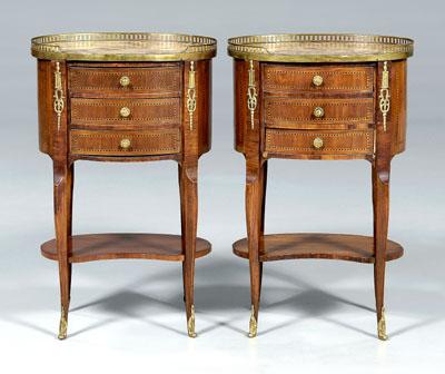 Appraisal: Pair Louis XV style side commodes each with oval marble