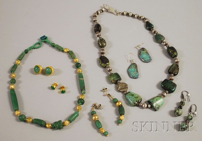 Appraisal: Group of Green Hardstone Jewelry two necklaces and five pairs