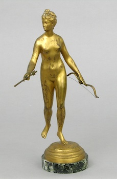 Appraisal: After Jean-Antoine Houdon French - Diane gilt bronze attached to