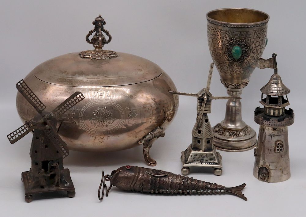 Appraisal: SILVER Grouping of Silver Judaica Tablewares Includes a monogrammed German