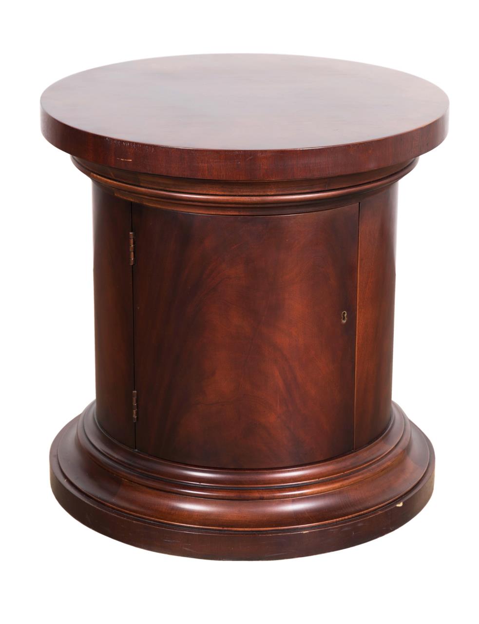 Appraisal: POLO RALPH LAUREN MAHOGANY VENEER DRUM SIDE TABLE Ralph Lauren