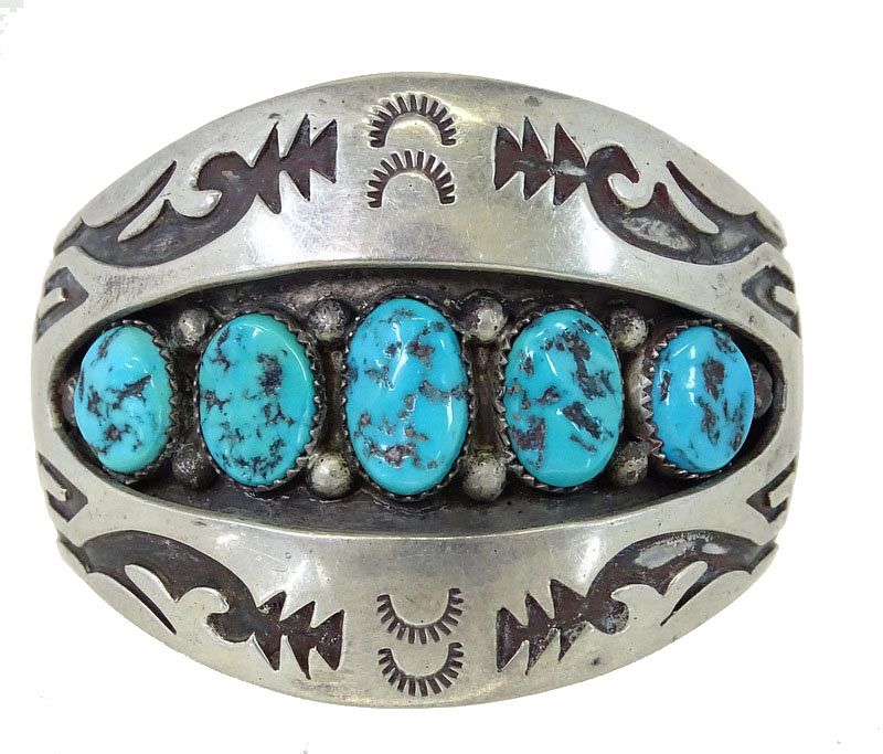 Appraisal: Navajo Turquoise Sterling Silver Cuff Shadowbox Navajo Turquoise Sterling Silver