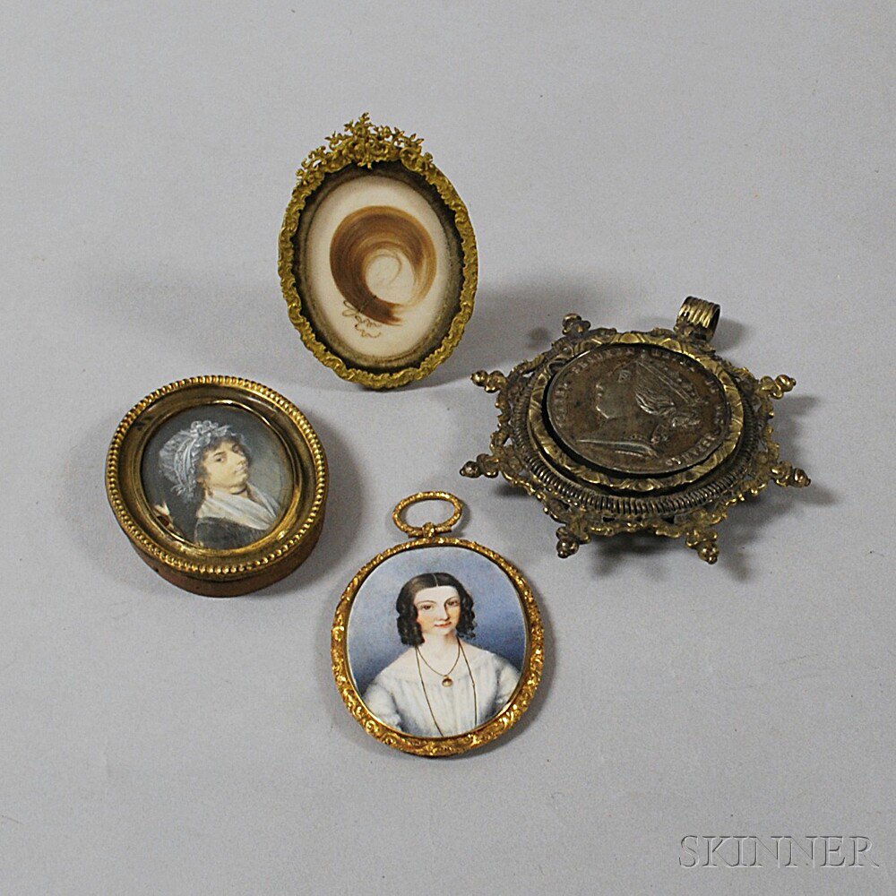 Appraisal: Four Miscellaneous Framed Items two portrait miniatures one of a