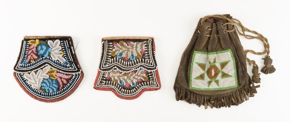 Appraisal: THREE AMERICAN INDIAN BAGS TH CENTURY HEIGHTS FROM TO THREE