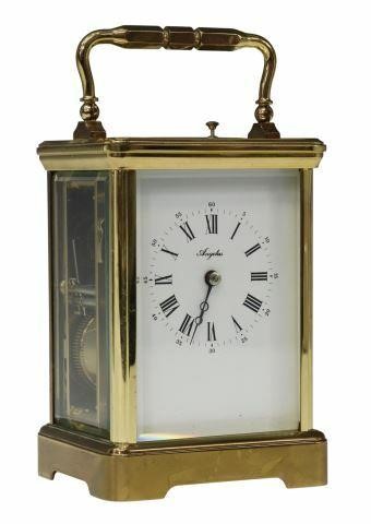 Appraisal: French Angelus repeater carriage clock gilt brass case with beveled