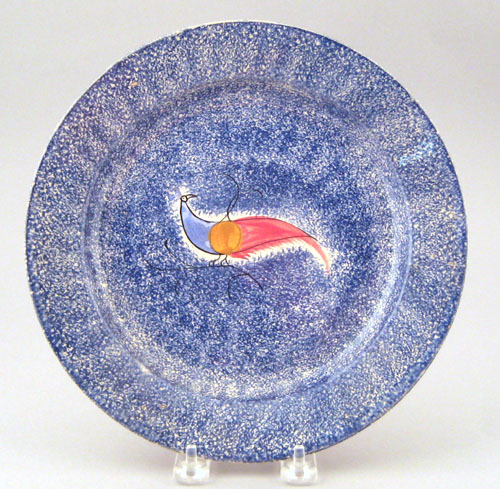 Appraisal: Blue spatter plate th c with peafowl dia