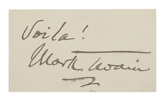 Appraisal: TWAIN MARK Autograph Inscription Signed Voila Mark Twain on a