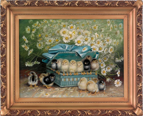 Appraisal: Ben Austrian American - oil on canvas of fifteen chicks