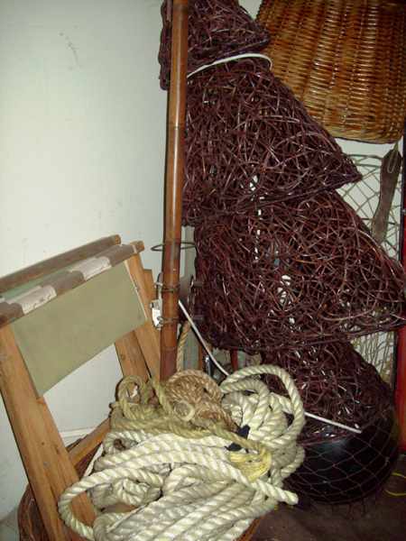 Appraisal: A LARGE COLLECTION OF FISHING GEAR ROPES STOOLS AND FISHING