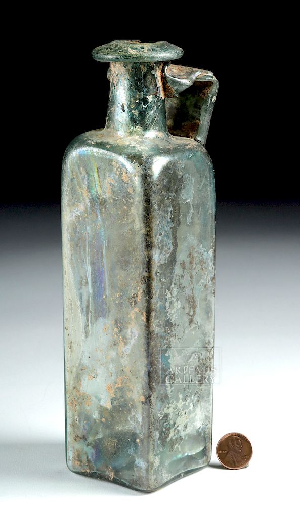 Appraisal: Tall Roman Glass Rectangular Bottle Roman Imperial Period ca st