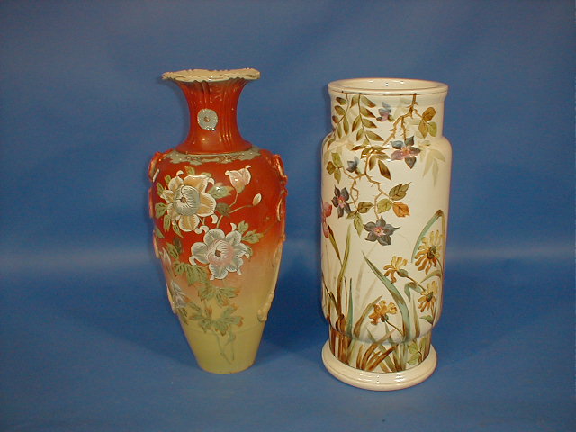 Appraisal: A Victorian floral painted pottery stick stand and a Japanese