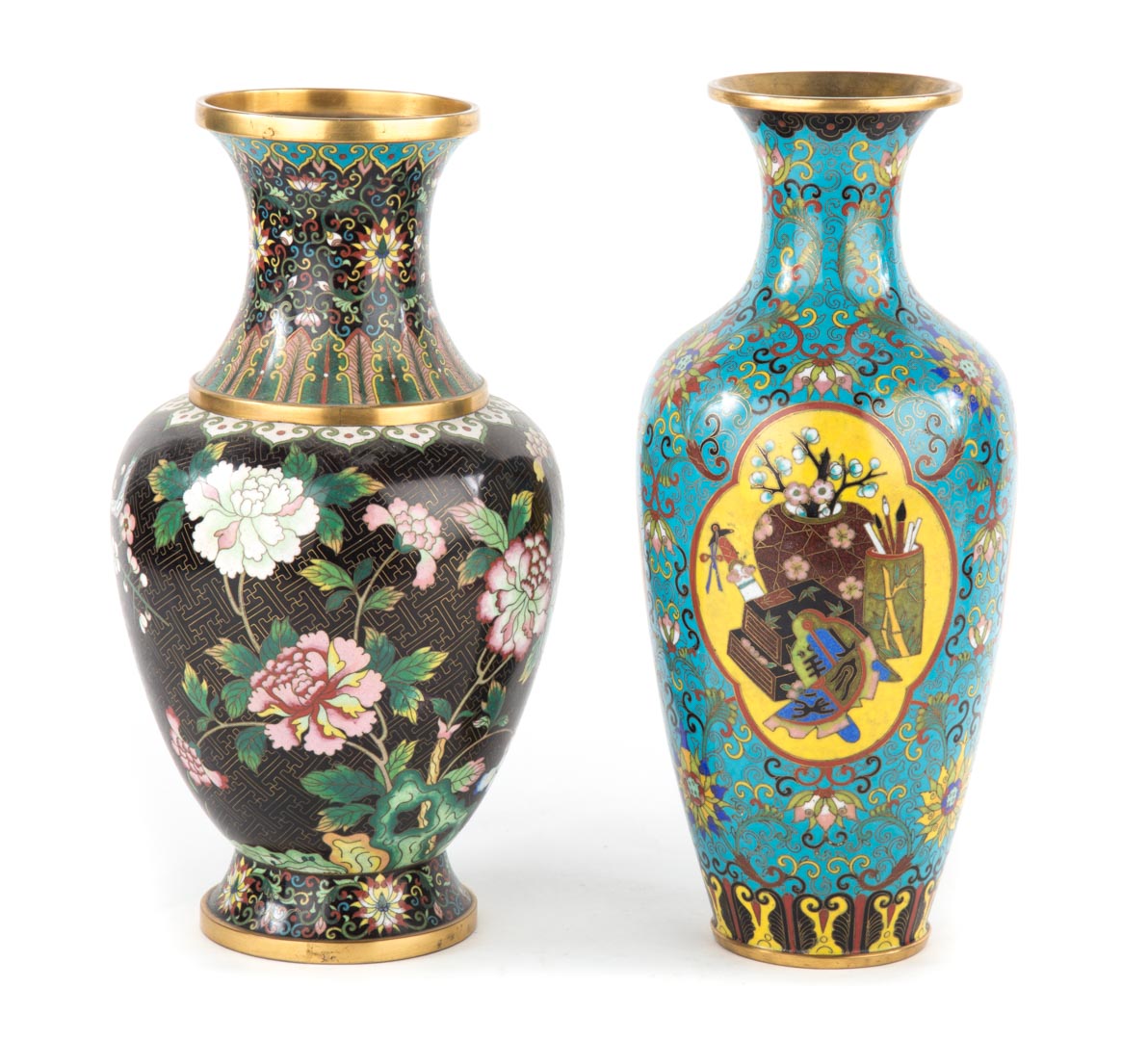 Appraisal: Two Chinese cloisonne enamel vases early th century vase with