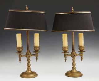 Appraisal: Pair of Brass Two Light Bouillotte Lamps th c with