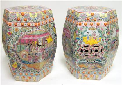 Appraisal: Pair of Chinese Export Famille Rose porcelain garden seatsEach hexagonal