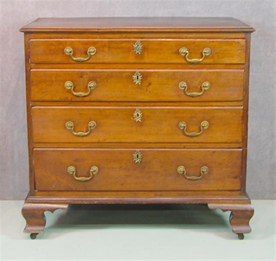 Appraisal: English Mahogany Four-Drawer Chest of Drawers Circa Figured thumb-molded drawer