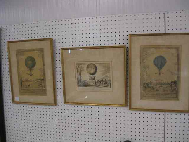 Appraisal: Hot Air Balloon Handcolored Engravings image area '' x ''