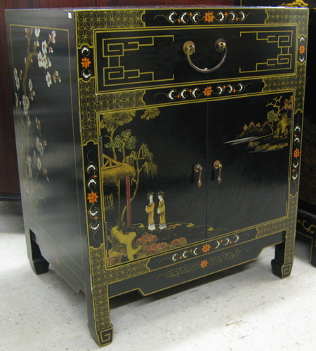 Appraisal: TWO BLACK LACQUER SIDE CABINETS Chinese th century the larger