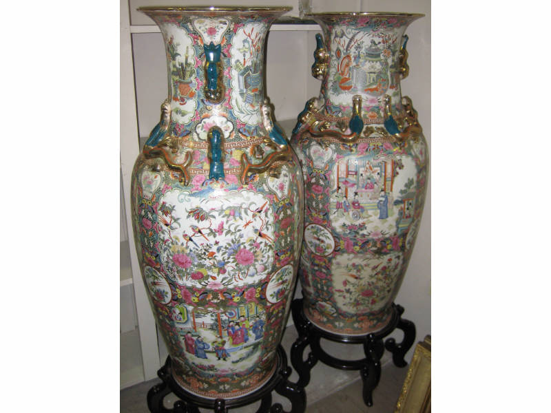 Appraisal: PAIR OF MONUMENTAL CHINESE FLOOR VASES Done in the rose