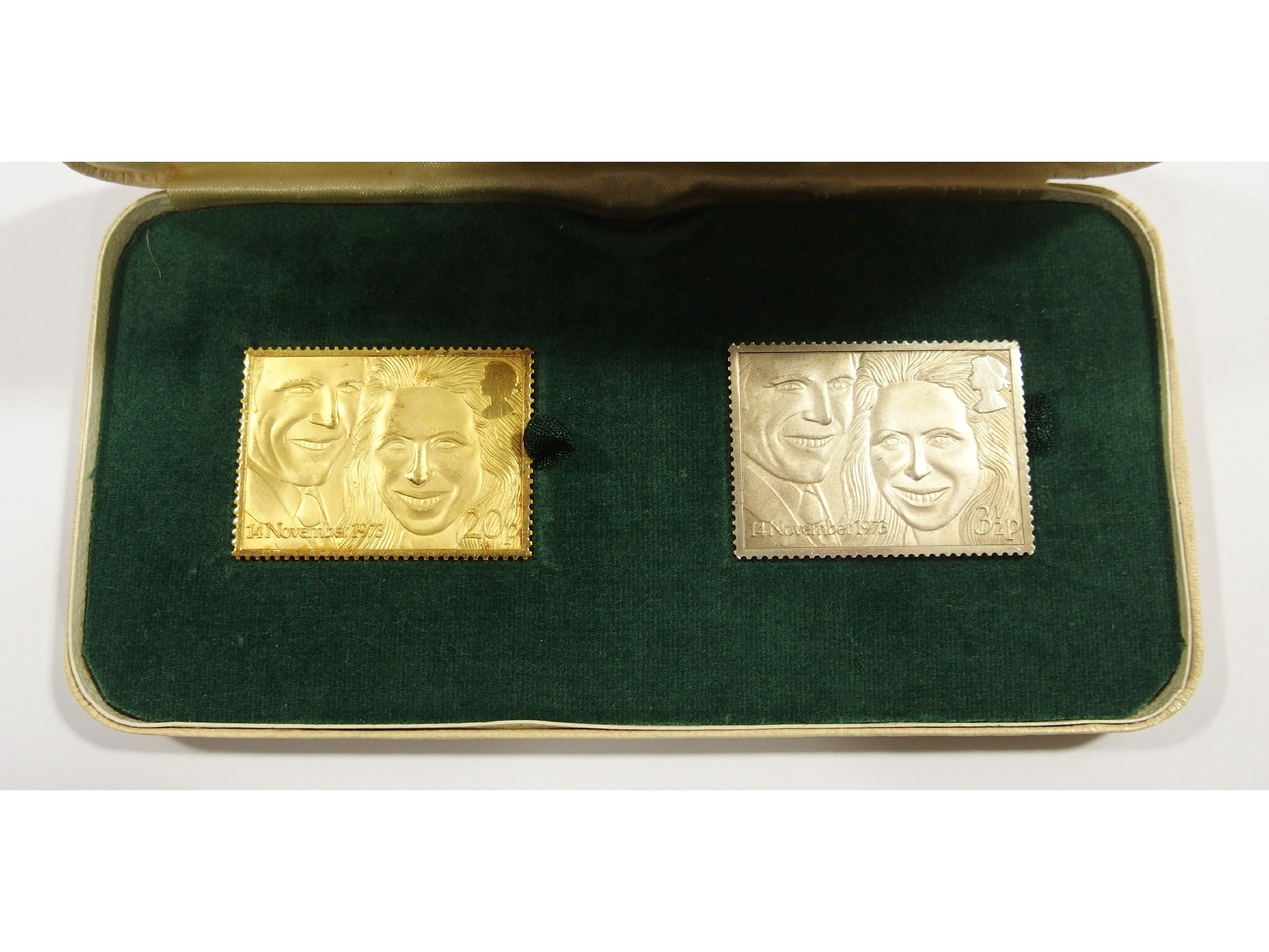 Appraisal: HRH Princess Anne and Mark Philips ct gold postage stampto