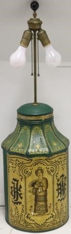 Appraisal: TH C PAINTED CHINESE TEA TIN CONVERTED TOA TABLE LAMP