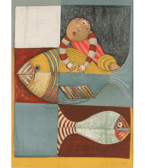 Appraisal: Graciela Rodo Boulanger Bolivian b figure with fish art print