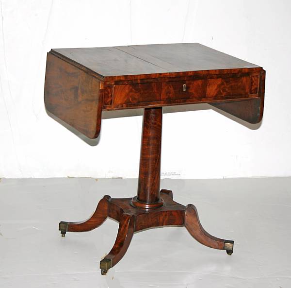 Appraisal: A late Regency mahogany drop leaf single drawer work table