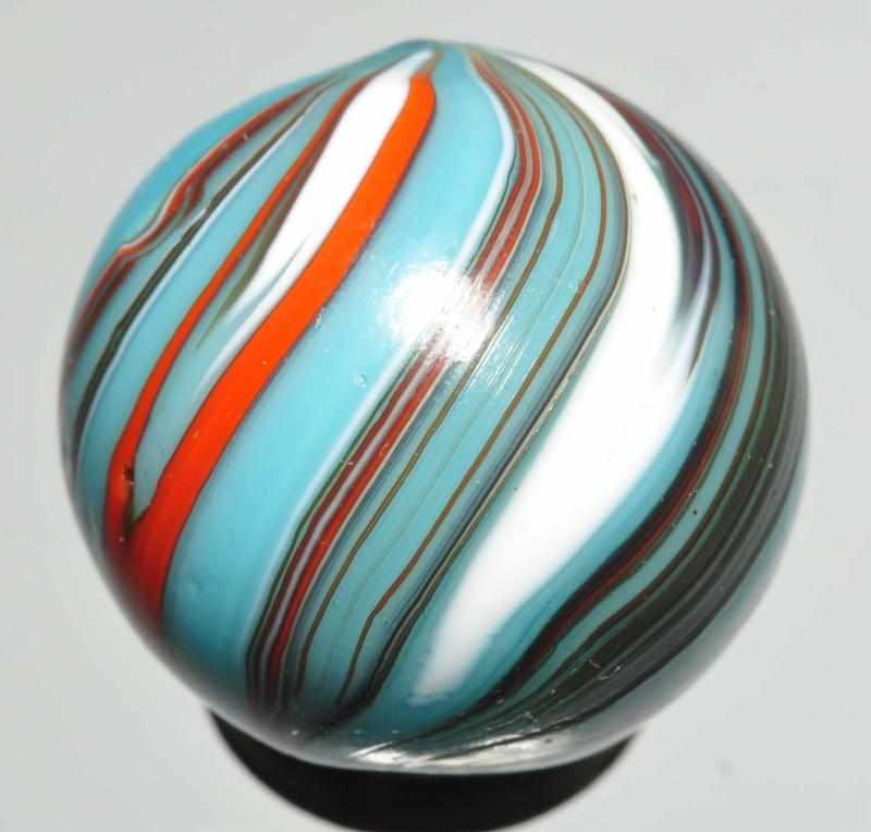 Appraisal: Turquoise Base Banded Opaque Marble Description Marble has a turquoise