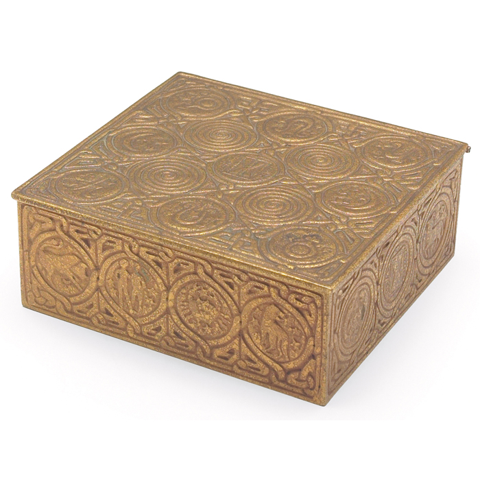 Appraisal: Tiffany Studios box bronze in the Zodiac pattern original gold