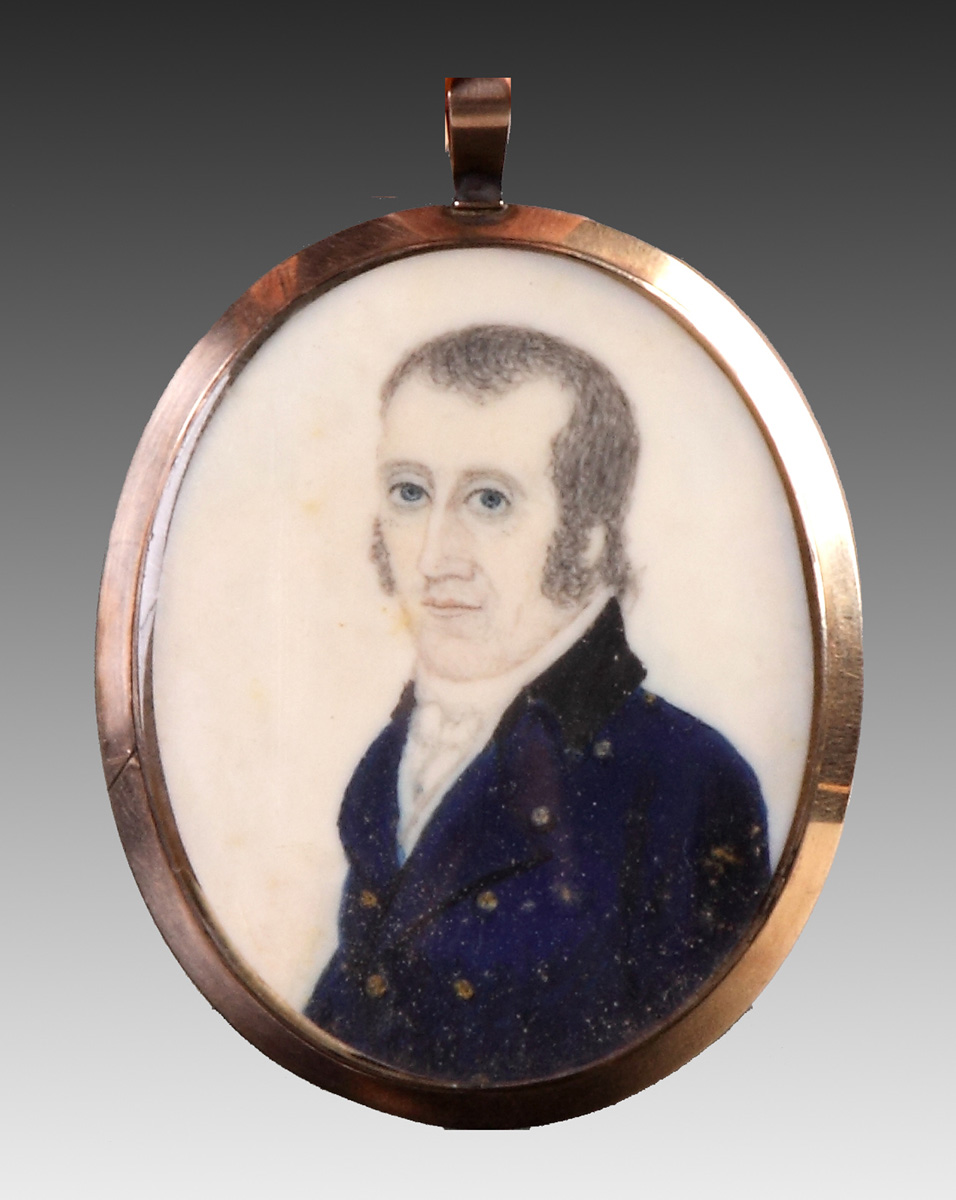 Appraisal: Miniature Portrait of a Gentleman in Blue Coat Early th