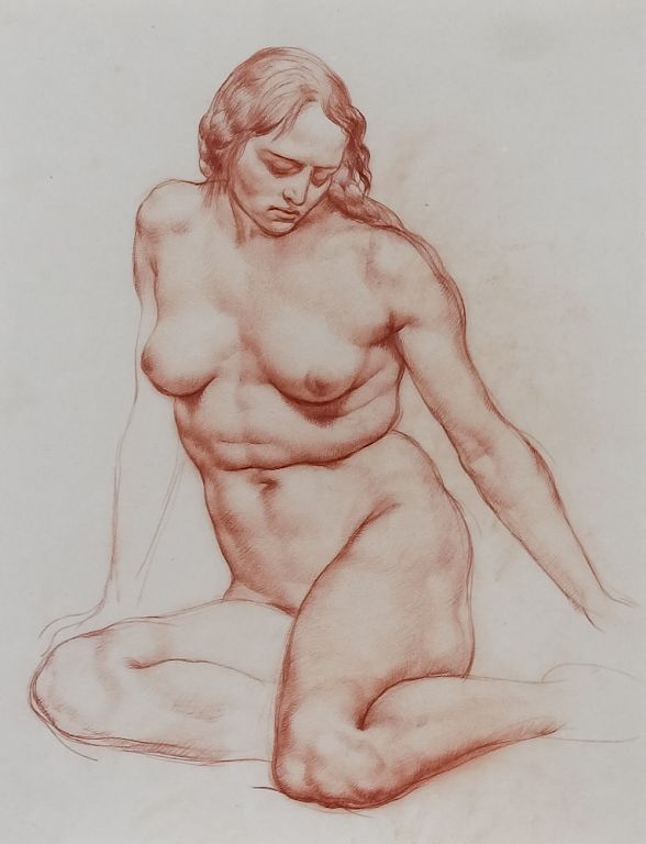 Appraisal: Romano Dazzi - Italian Female Nude Drawing Signed original sanguine