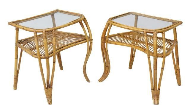 Appraisal: lot of Vintage bamboo and rattan side tables nightstands late