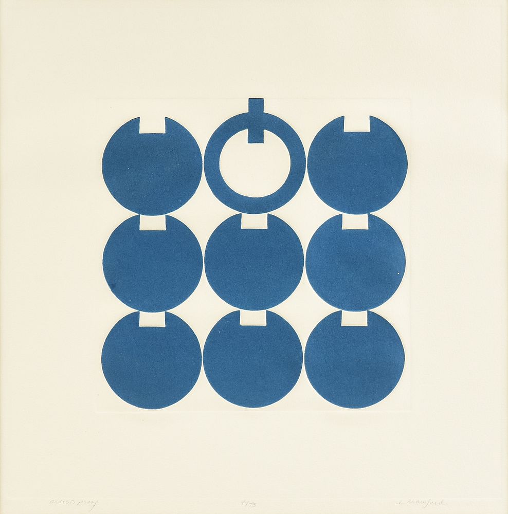 Appraisal: E CRAWFORD th Century A PRINT Minimalist Blue Circles MID