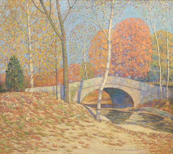 Appraisal: Claude Wallace Woodruff - x Arched bridge in autumn Oil