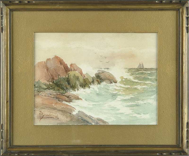 Appraisal: HARRISON BIRD BROWN American - COASTLINE WITH SAILBOAT Watercolor scene