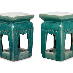 Appraisal: A Pair of Turquoise Glazed Garden Seats Late th Century