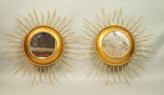 Appraisal: Pr Contemporary Gold Metal Sun Wall Mirrors Sunb Pr Contemporary